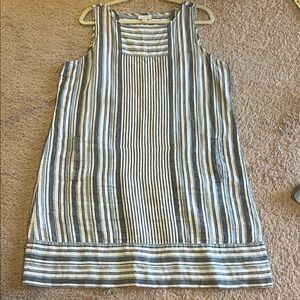 J. Jill Blue and White Striped Linen Shift Dress